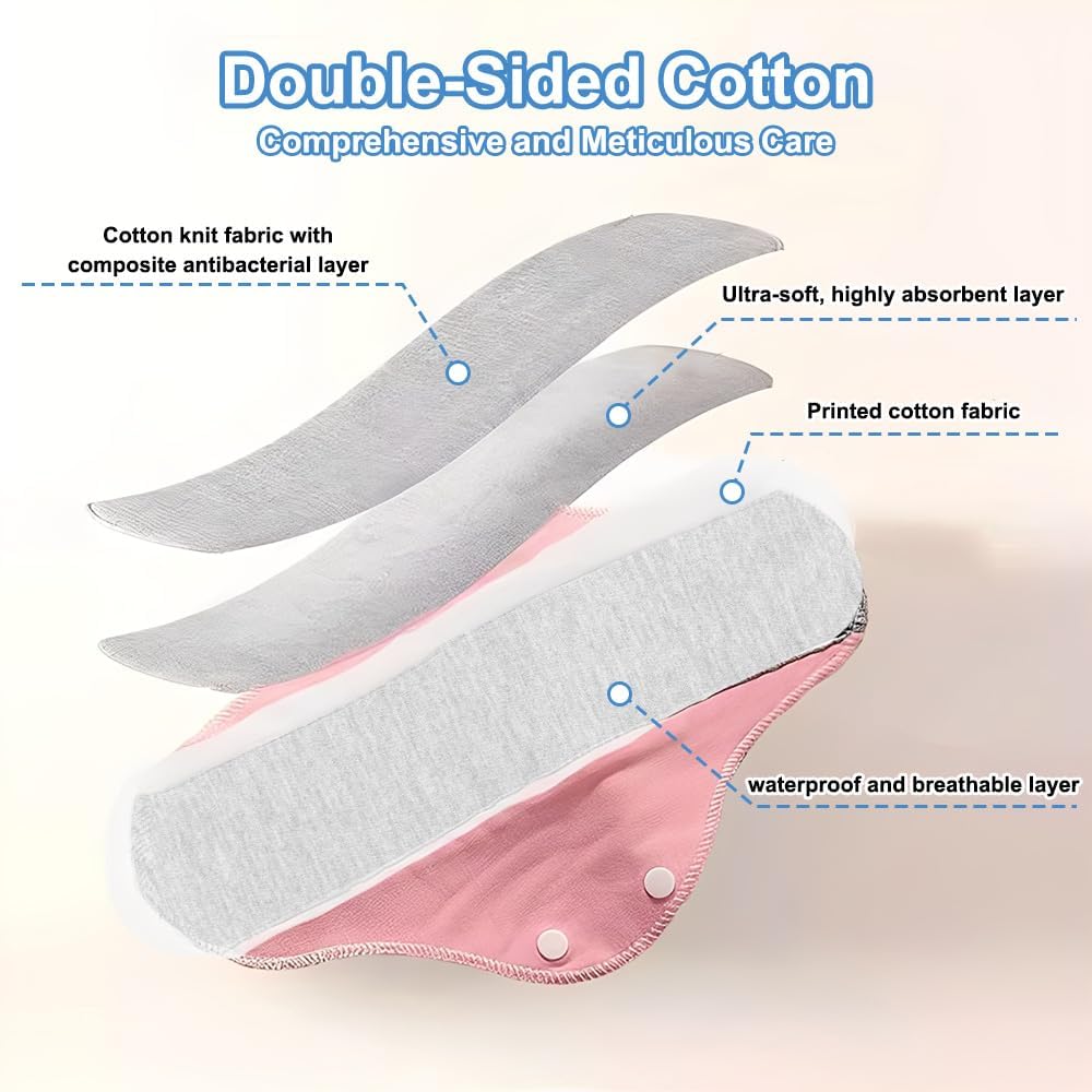 8 Pieces Reusable Sanitary Pads, 23 x 16 cm Washable Panty Protectors, Postpartum Cotton Hygienic Towel, for Menstruation, Leakproof Design, Comfortable, Suitable for All Women. - Image 3