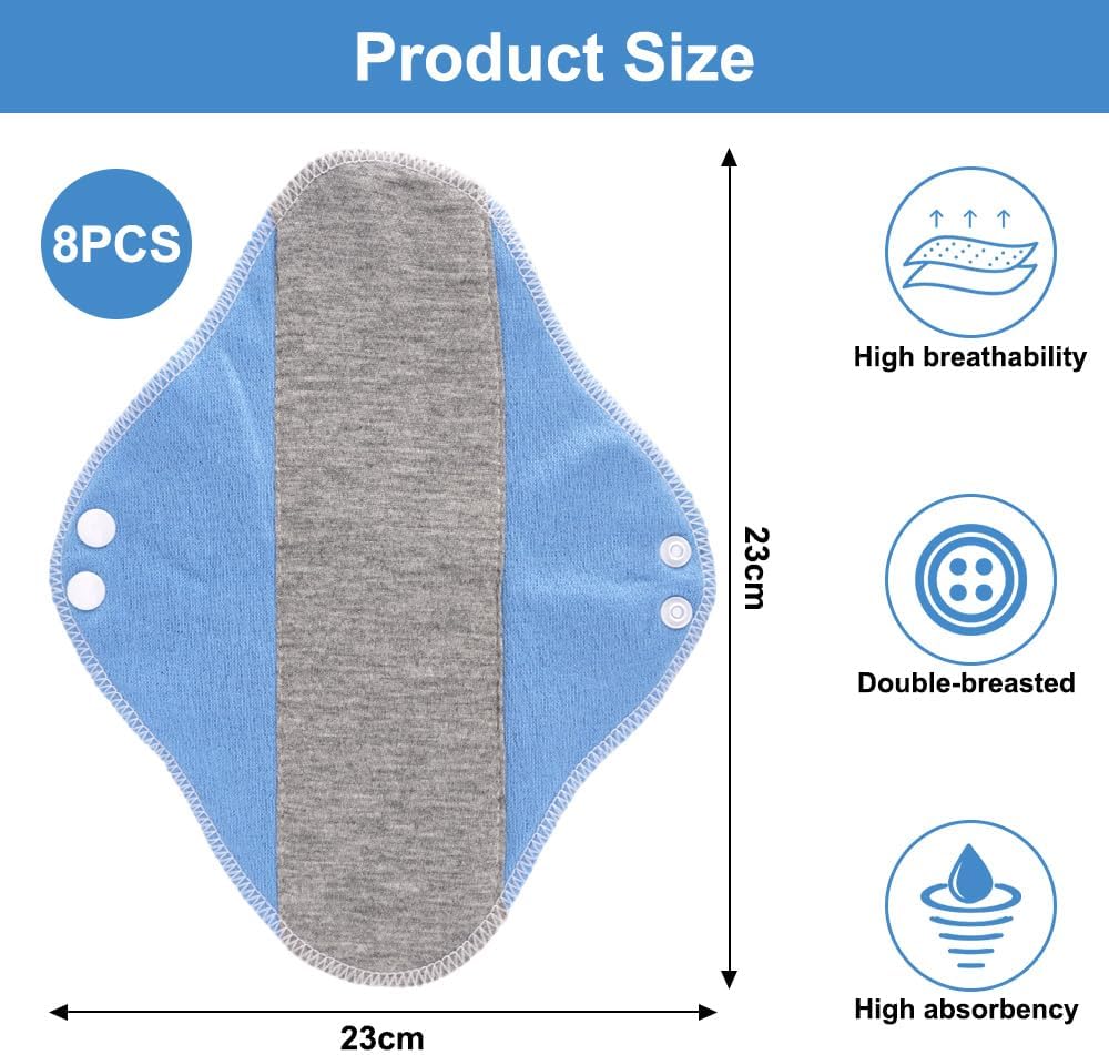 8 Pieces Reusable Sanitary Pads, 23 x 16 cm Washable Panty Protectors, Postpartum Cotton Hygienic Towel, for Menstruation, Leakproof Design, Comfortable, Suitable for All Women. - Image 2