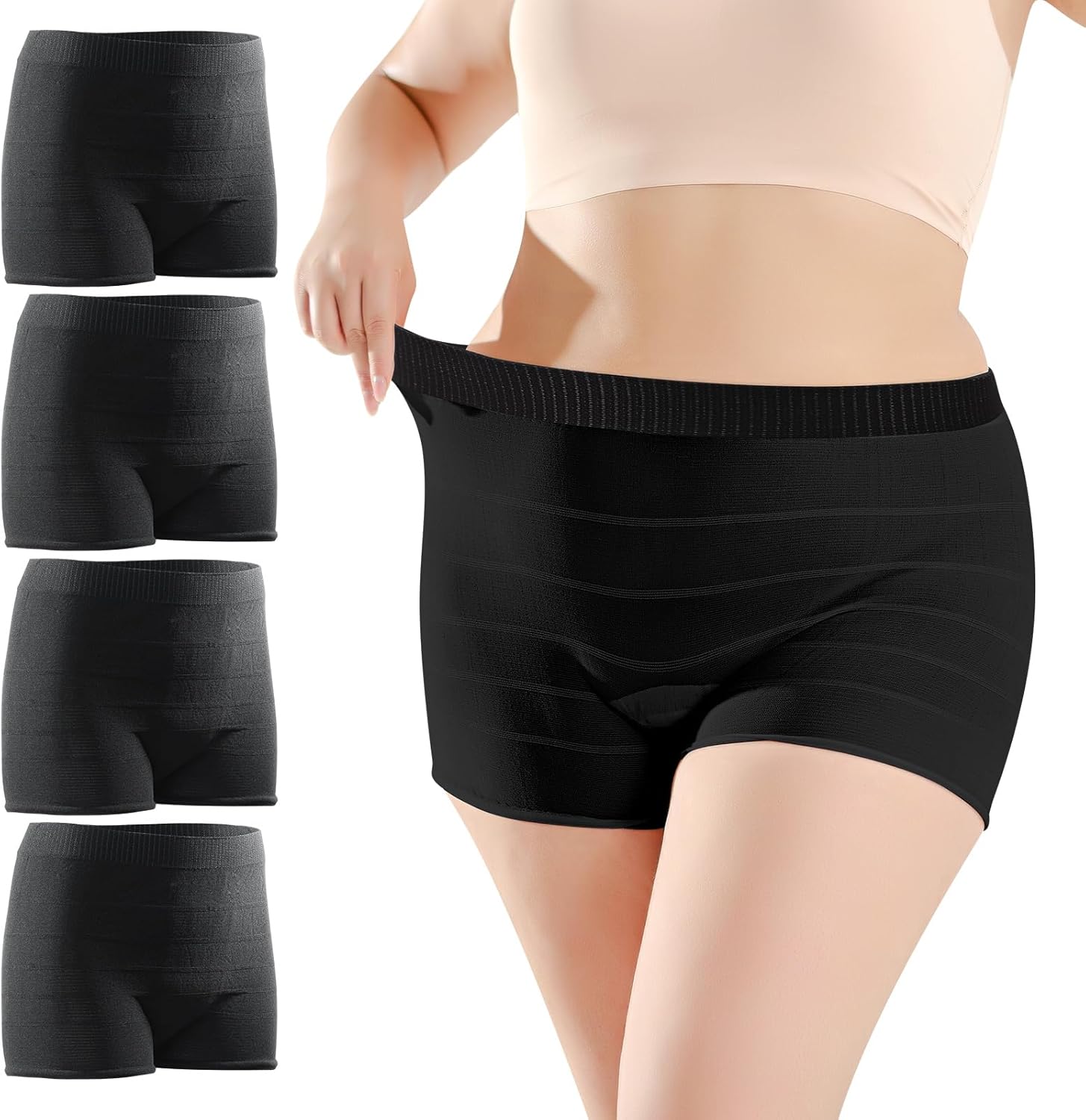 Carer Pack of 4 Disposable Panties Postpartum High Waist Briefs Breathable and Elastic for Pregnancy, Postpartum and Caesarean Section, Black/White, XXL