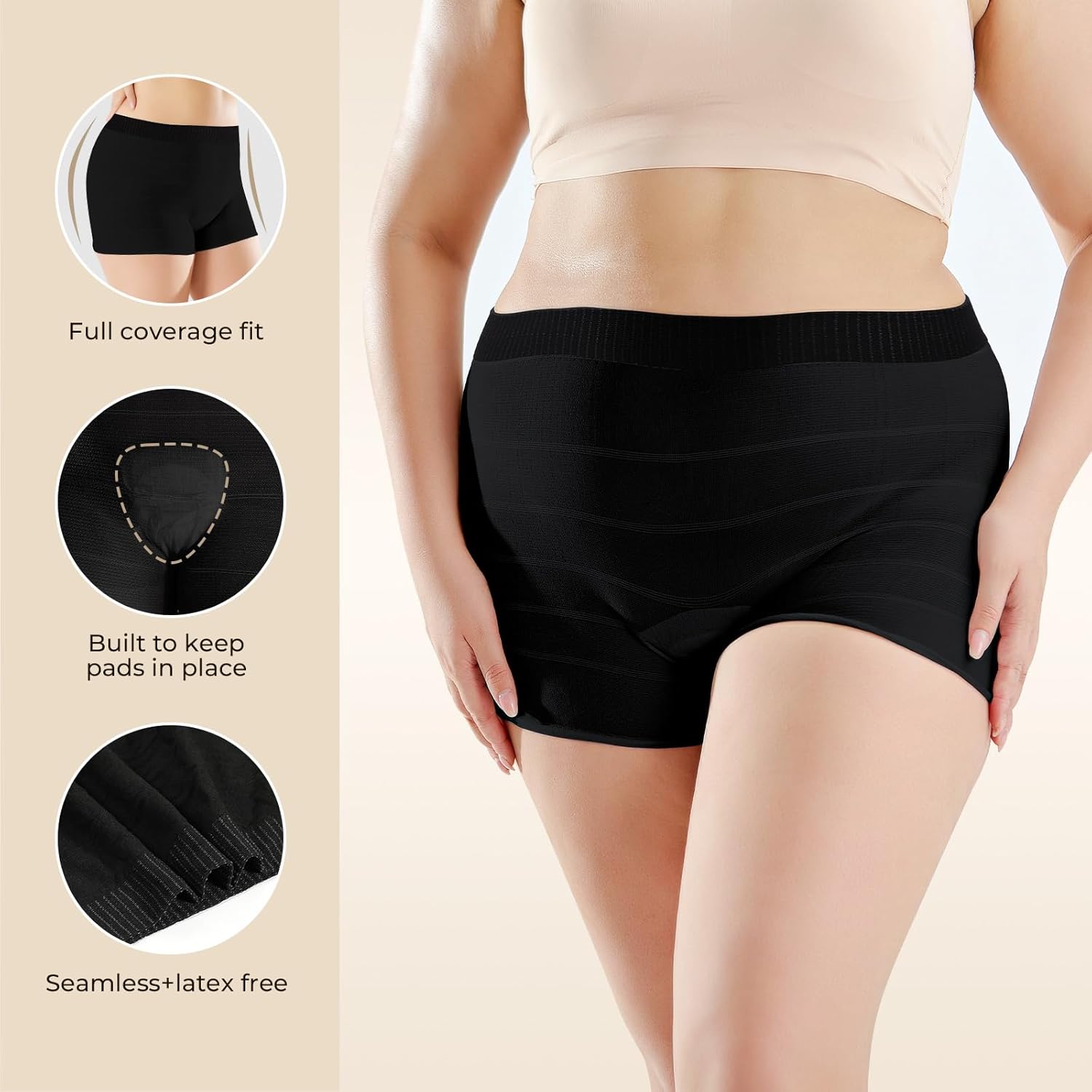 Carer Pack of 4 Disposable Panties Postpartum High Waist Briefs Breathable and Elastic for Pregnancy, Postpartum and Caesarean Section, Black/White, XXL - Image 2