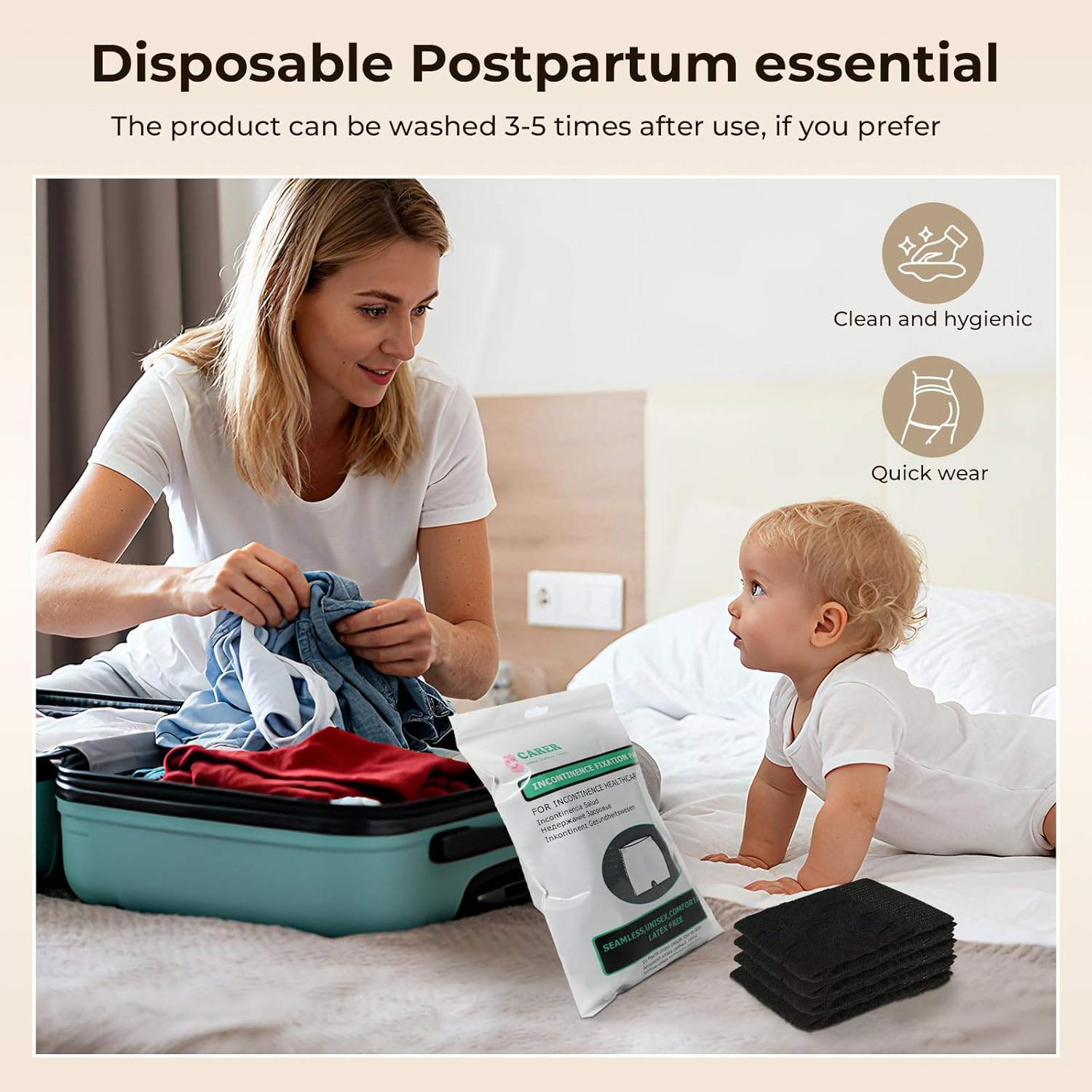 Carer Pack of 4 Disposable Panties Postpartum High Waist Briefs Breathable and Elastic for Pregnancy, Postpartum and Caesarean Section, Black/White, XXL - Image 4