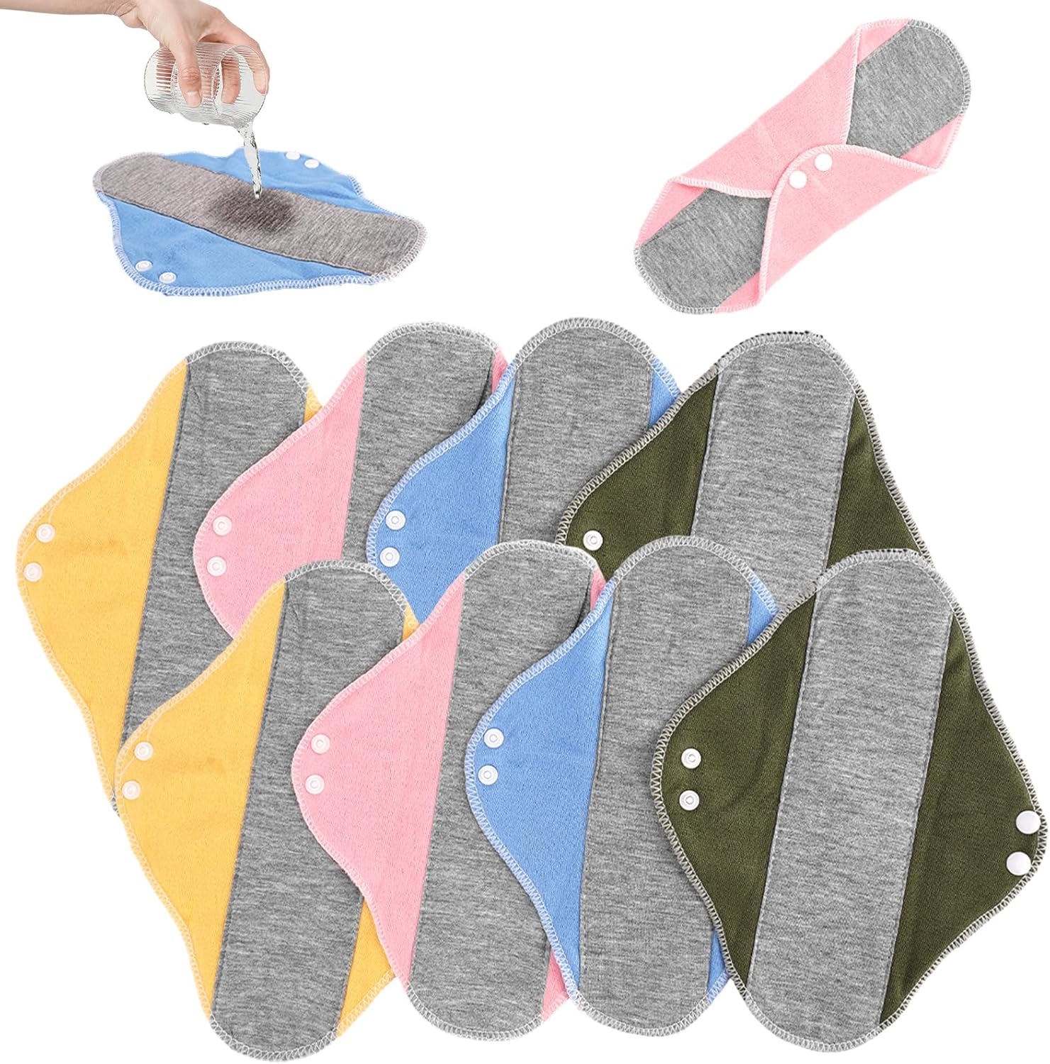 8 Pieces Reusable Sanitary Pads, 23 x 16 cm Washable Panty Protectors, Postpartum Cotton Hygienic Towel, for Menstruation, Leakproof Design, Comfortable, Suitable for All Women.